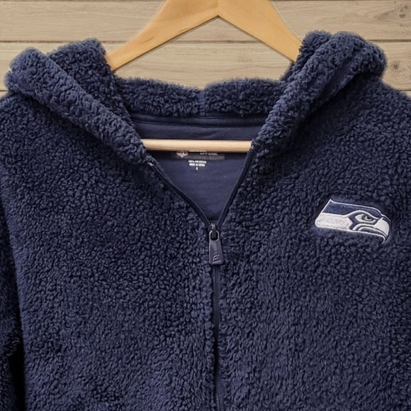NFL Seattle Seahawks Hi-Pile Sherpa Fleece Zip Hooded Jacket Navy Size Small - Picture 7 of 7